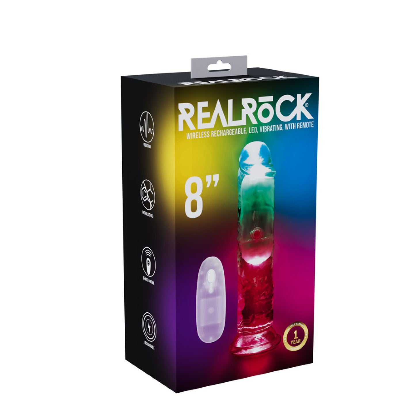REALROCK 8'' No Balls Wireless Rechargeable LED Vibrating Dong -