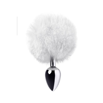 Silver Metal Anal Plug Small w White Tail