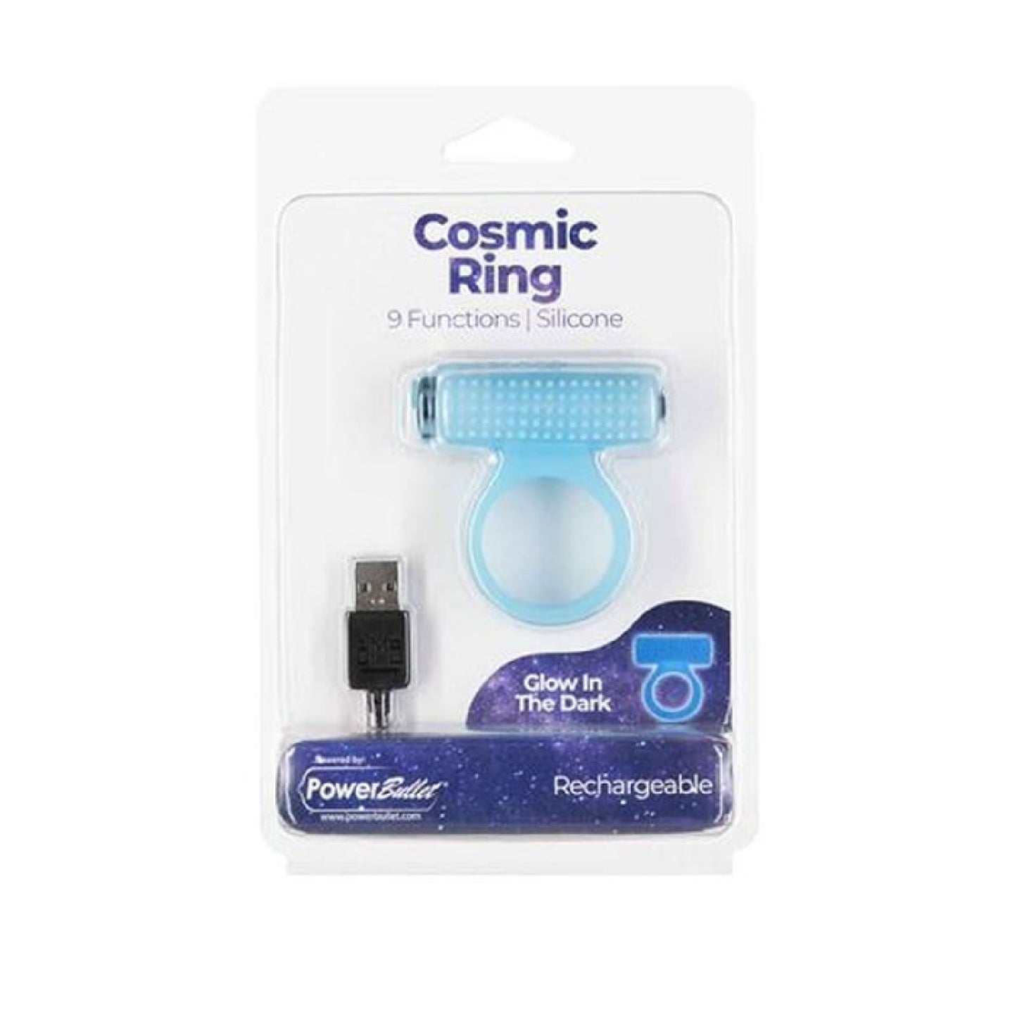Power Bullet Cosmic Cock Ring w Bullet Glow in the Dark