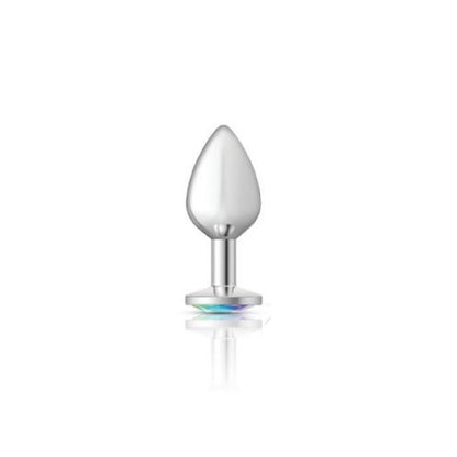 Cheeky Charms Silver Round Butt Plug w Clear Iridescent Jewel Medium