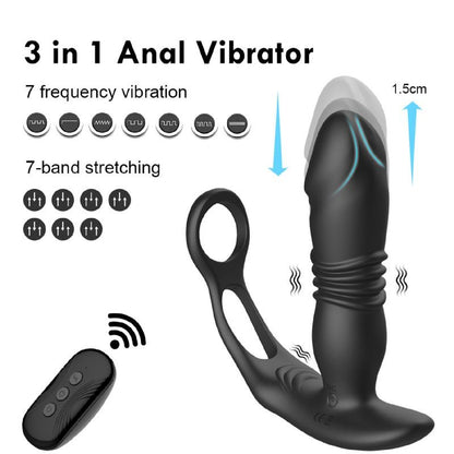 Thrusting Silicone Butt Plug with Cockring and Remote