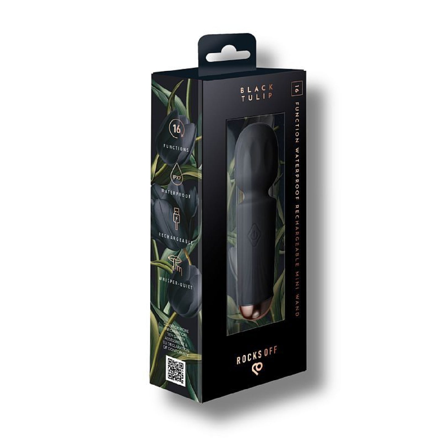 Rechargeable 16 Mode Silicone Mini Wand Black Tulip