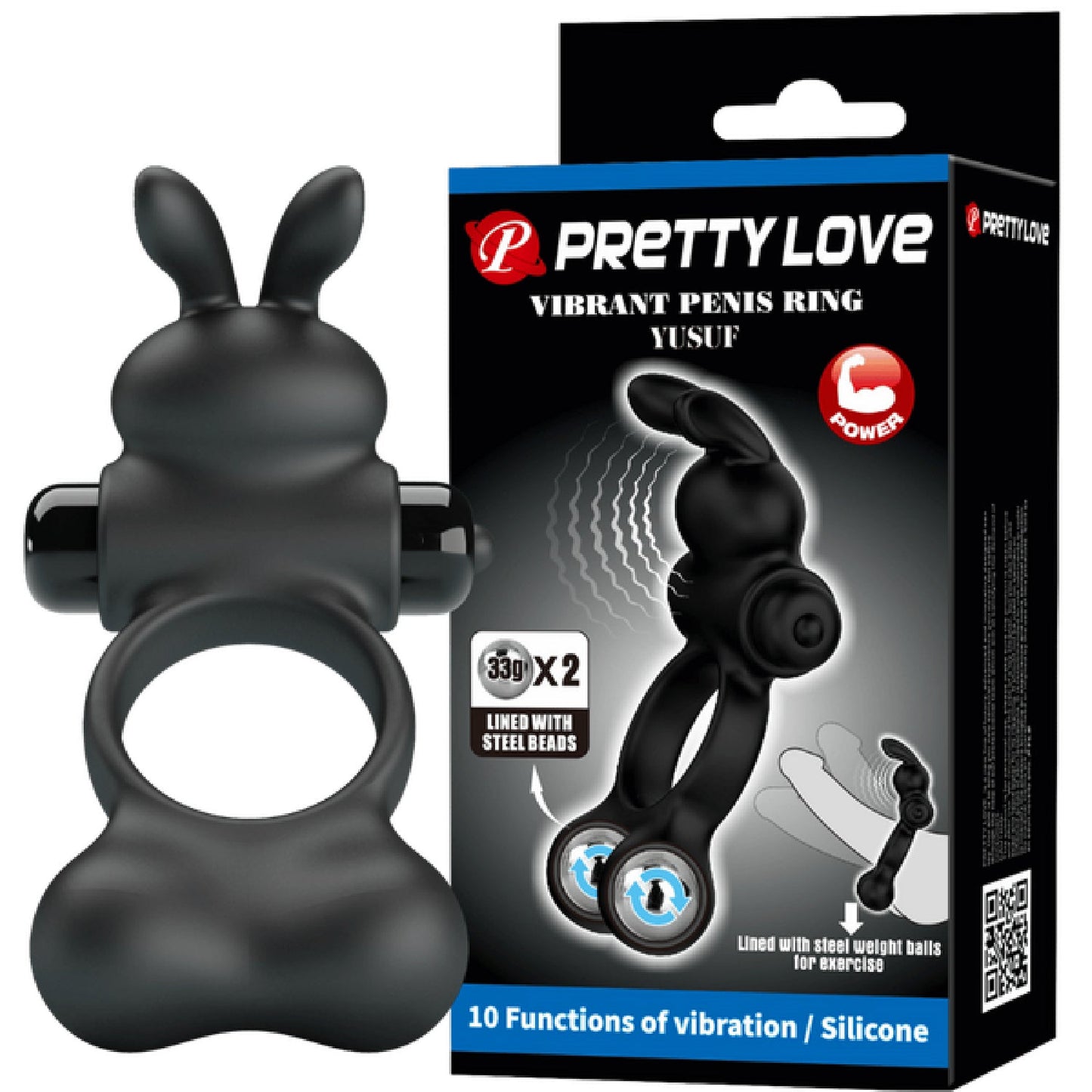 Yusuf - Vibrating Cockring with Steele Balls (Black)