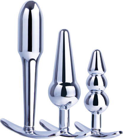 3 in 1 Metal Butt Plug Kit Set - cock rings Australia | sex swings Australia