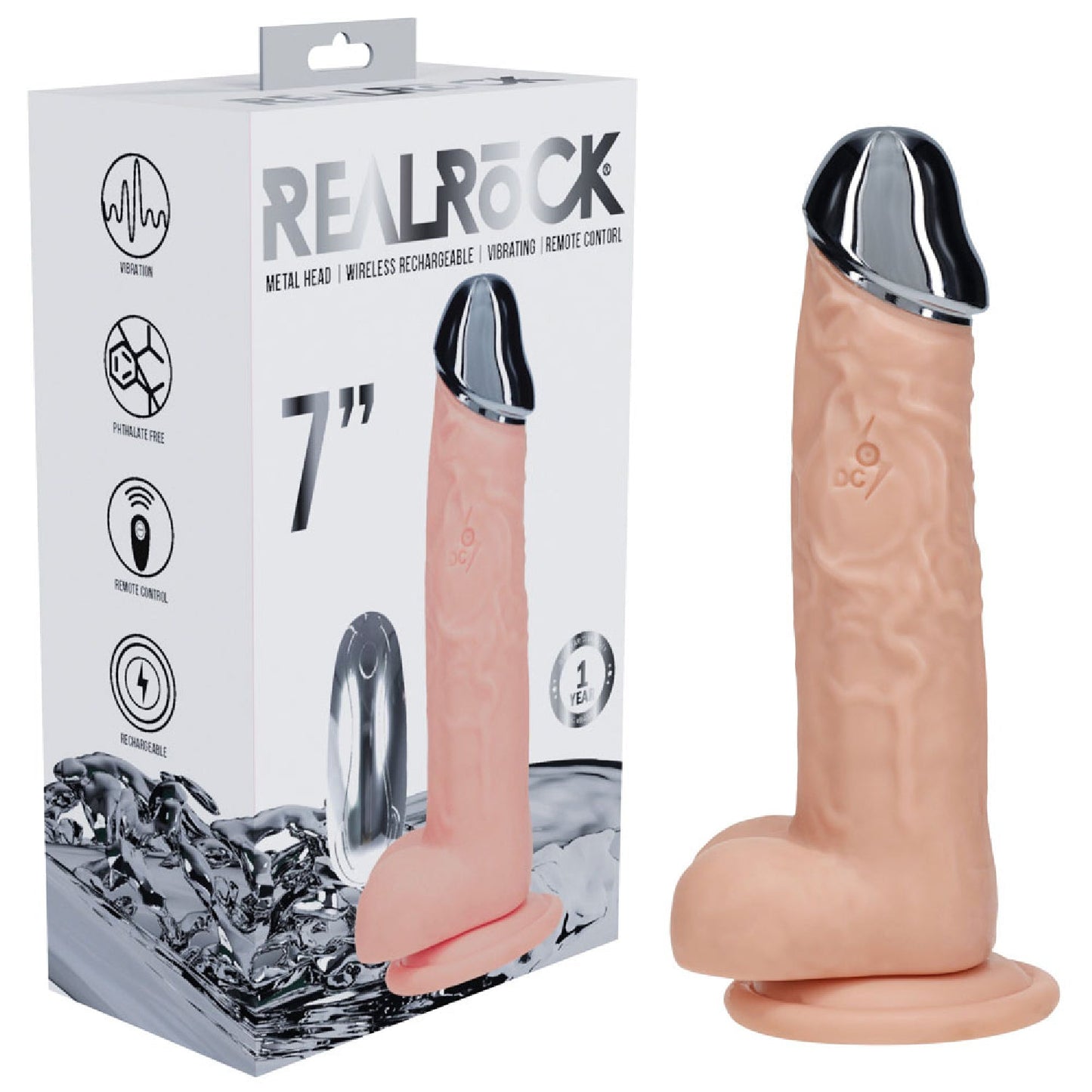 REALROCK Metal Head 7'' Rechargeable Dildo - Flesh