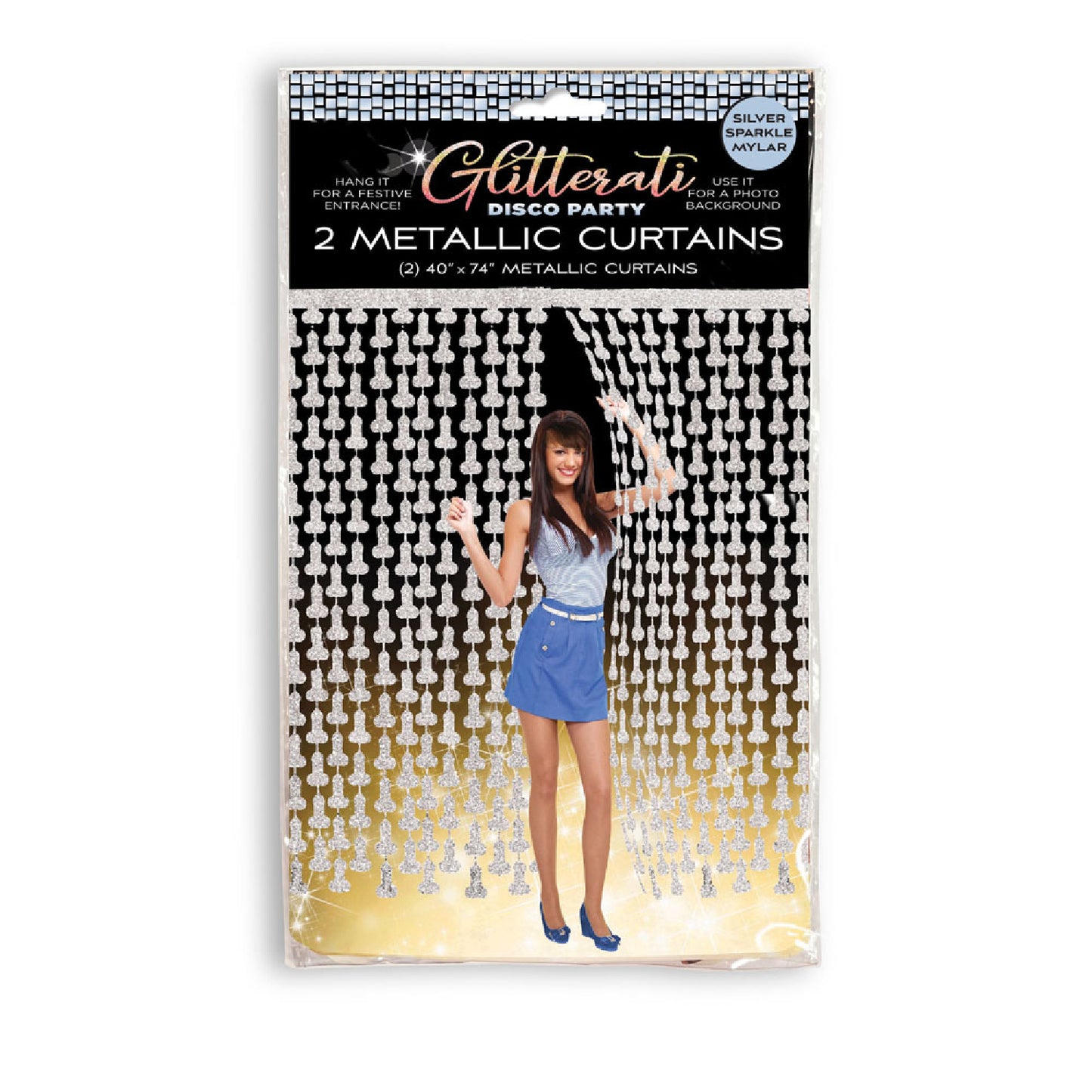 Glitterati - Penis Party Disco Metallic Curtains - female strap ons Australia | Couple Sex Toys in Australia