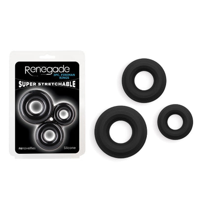 Renegade 3pc Fireman Rings - Black - Sex Hygiene Products in Australia | Best Sex Lubes & Lotions in Australia
