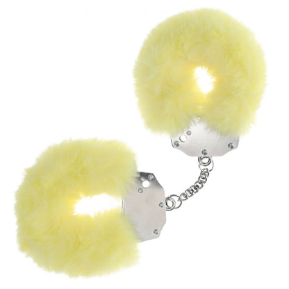 OUCH! Heavy-Duty Fluffy Cuffs - Yellow - male sex toys | bullet vibrators Australia