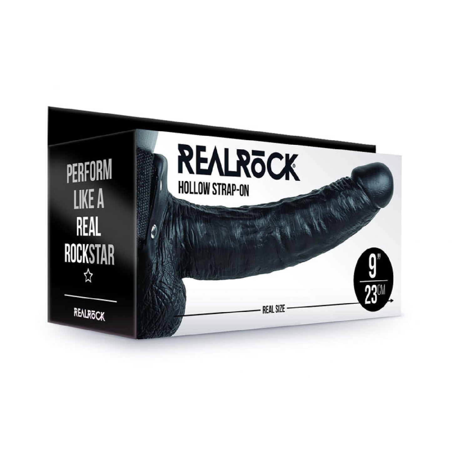 REALROCK Hollow Strapon with Balls - 23 cm Black - Buy Sex Toys In Australia | Couple Sex Toys in Australia