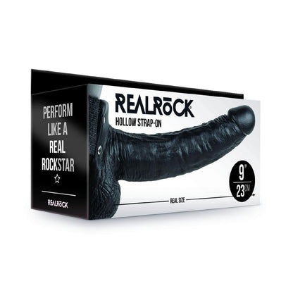 REALROCK Hollow Strapon with Balls - 23 cm Black - Buy Sex Toys In Australia | Couple Sex Toys in Australia