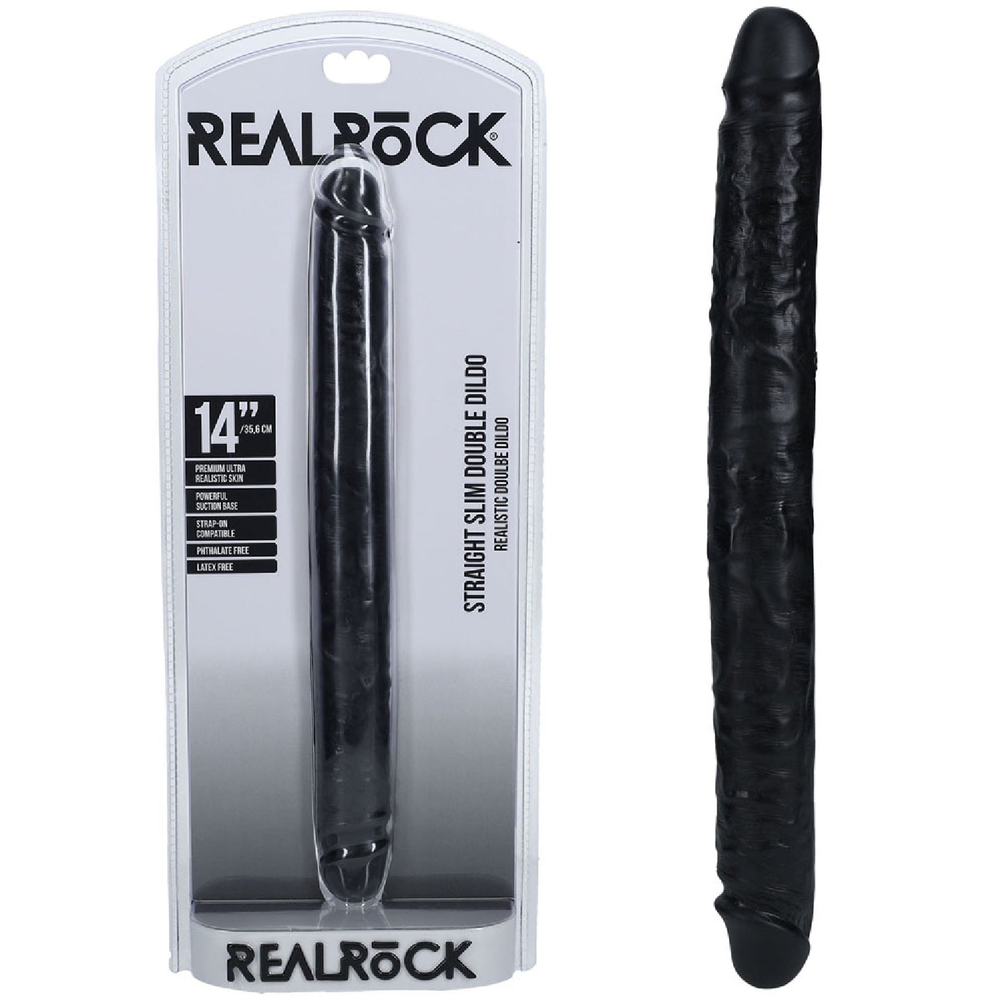 REALROCK 35cm Slim Double Dildo - Black - male masturbators Australia | sex swings Australia