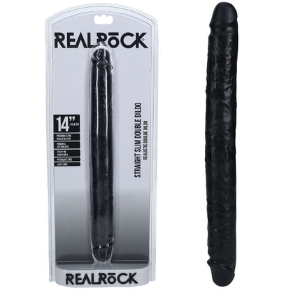 REALROCK 35cm Slim Double Dildo - Black - male masturbators Australia | sex swings Australia