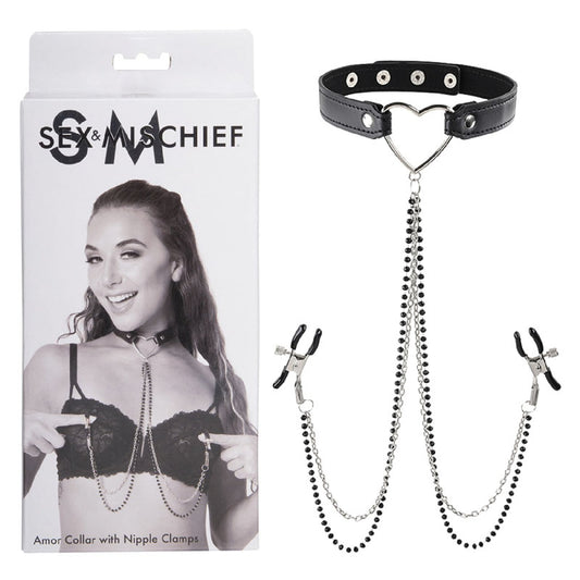 Sex & Mischief Amor Collar with Nipple Clamps - sex kits sets Aus