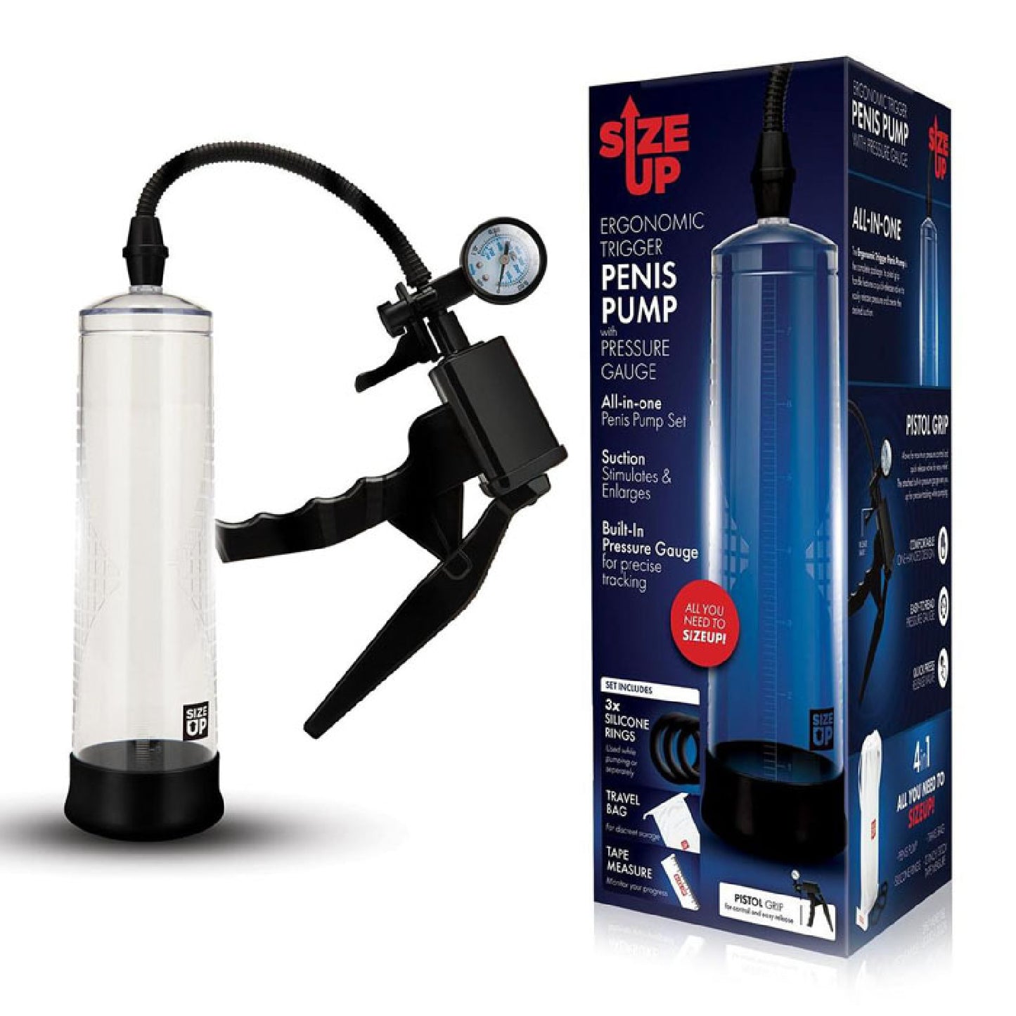 Size Up Ergonomic Trigger Penis Pump with Pressure Gauge - Buy Sex Dolls in Australia | Buy Glass Sex Toys in Australia